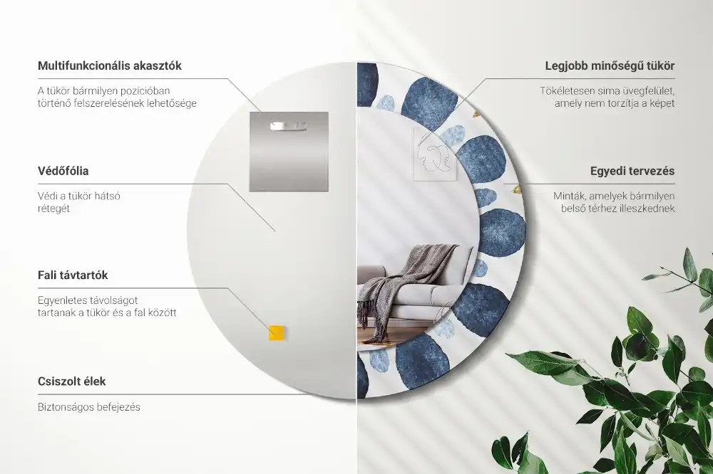 Oglindă rotundă cu ramă imprimată cu model mandala și lună