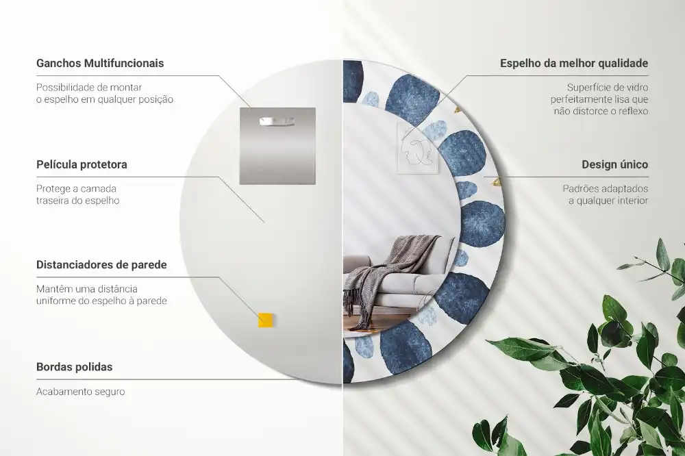 Oglindă rotundă cu ramă imprimată cu model mandala și lună