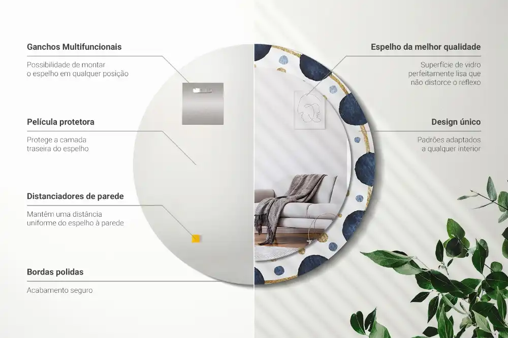 Oglindă rotundă cu ramă imprimată cu model mandala și lună