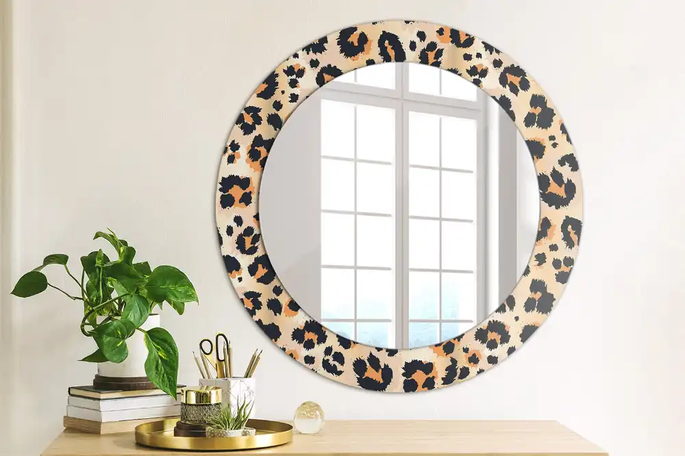 Oglindă decorativă rotundă cu model de leopard