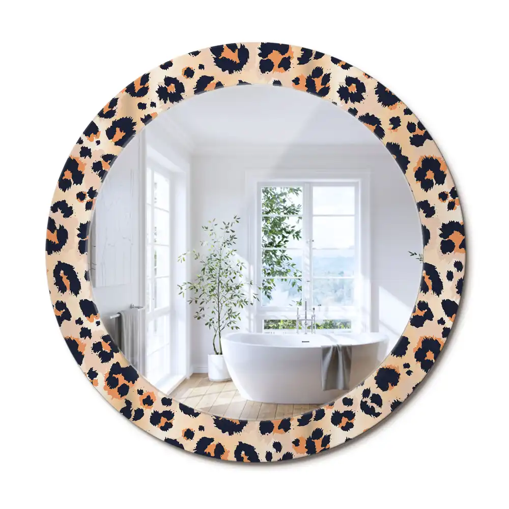 Oglindă decorativă rotundă cu model de leopard