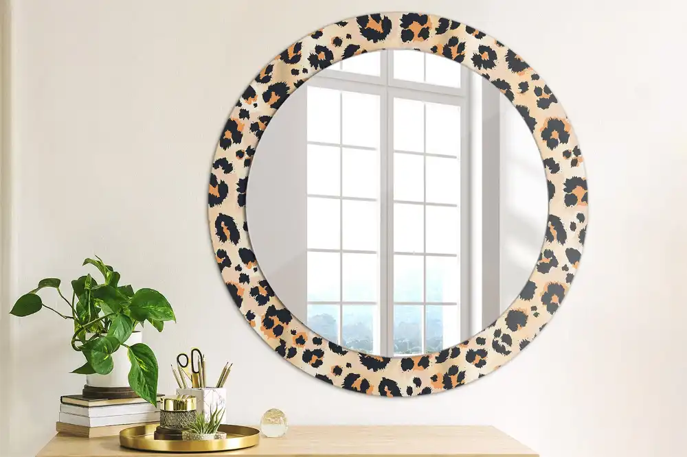 Oglindă decorativă rotundă cu model de leopard