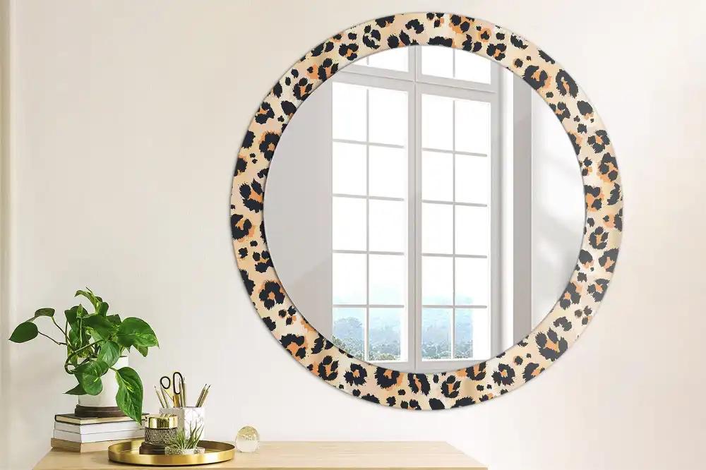 Oglindă decorativă rotundă cu model de leopard