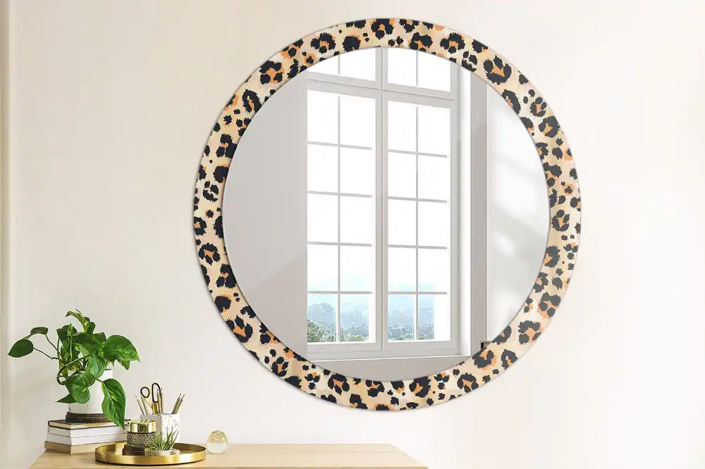 Oglindă decorativă rotundă cu model de leopard
