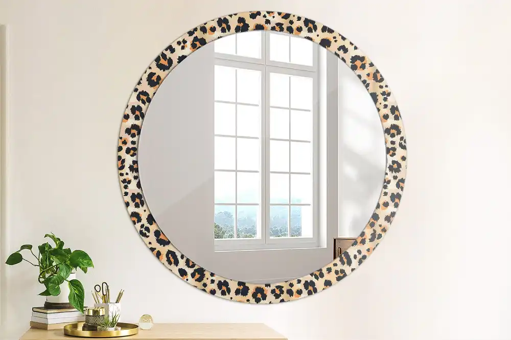 Oglindă decorativă rotundă cu model de leopard