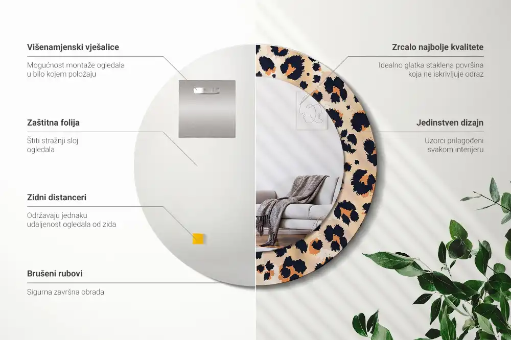 Oglindă decorativă rotundă cu model de leopard