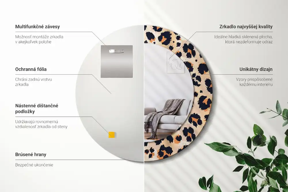 Oglindă decorativă rotundă cu model de leopard