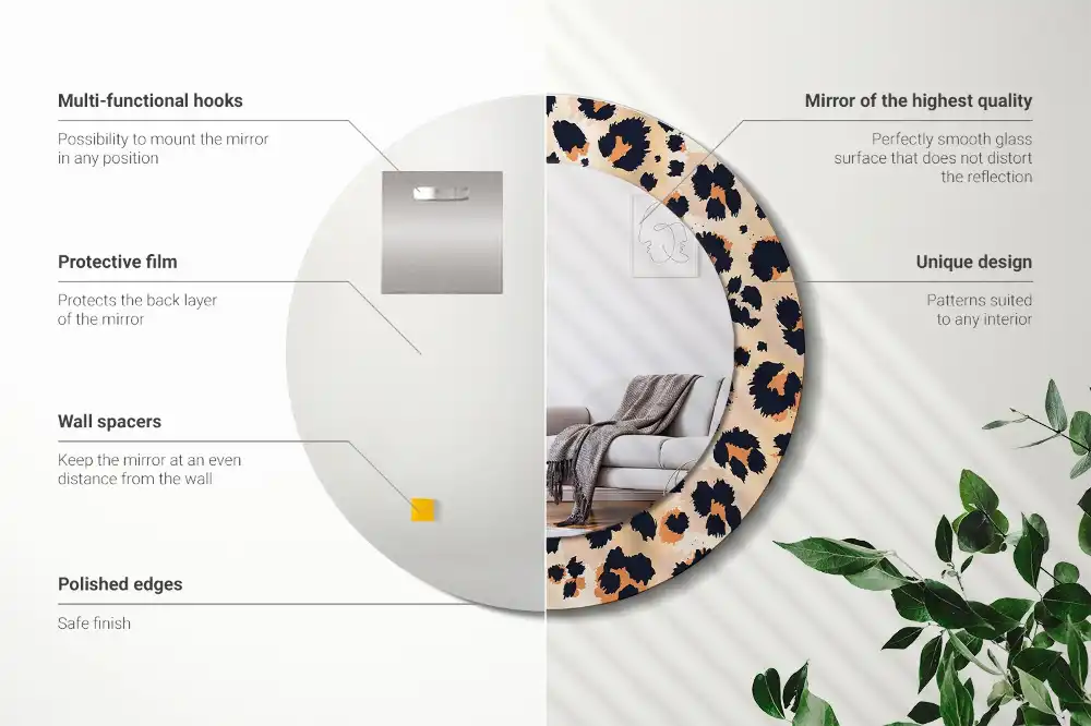 Oglindă decorativă rotundă cu model de leopard