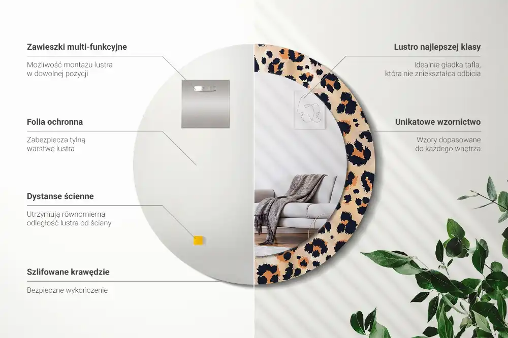 Oglindă decorativă rotundă cu model de leopard