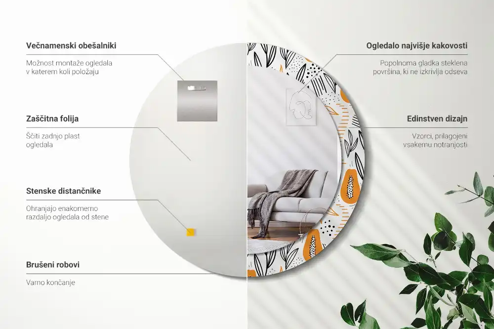 Oglindă rotundă decorativă de perete Papaya