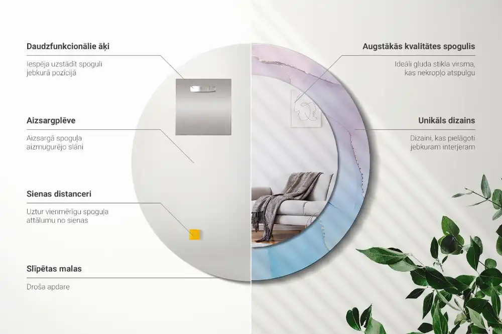 Oglindă rotundă cu imprimeu aspect de marmură