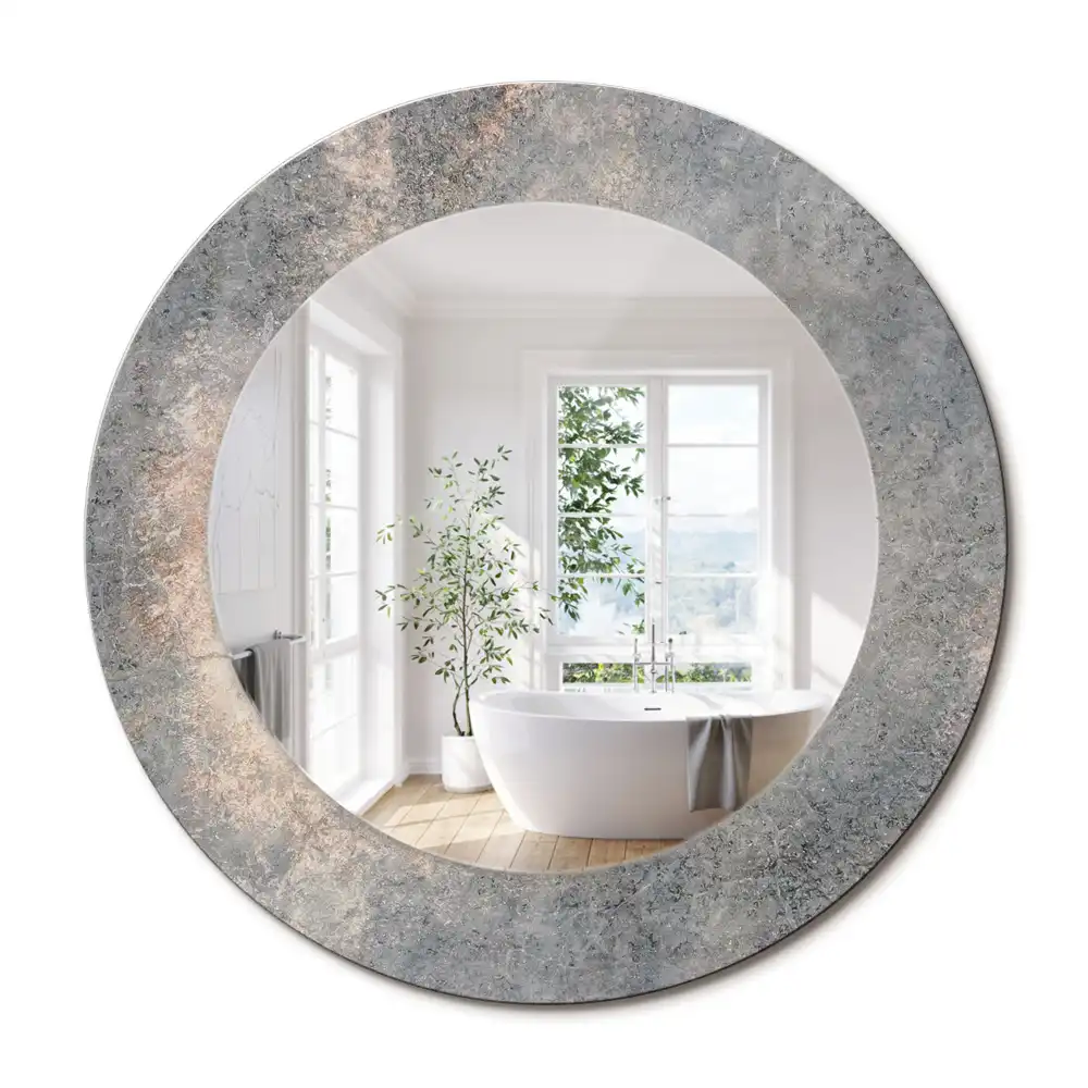 Oglindă rotundă decorativă cu ramă din beton aspect vintage