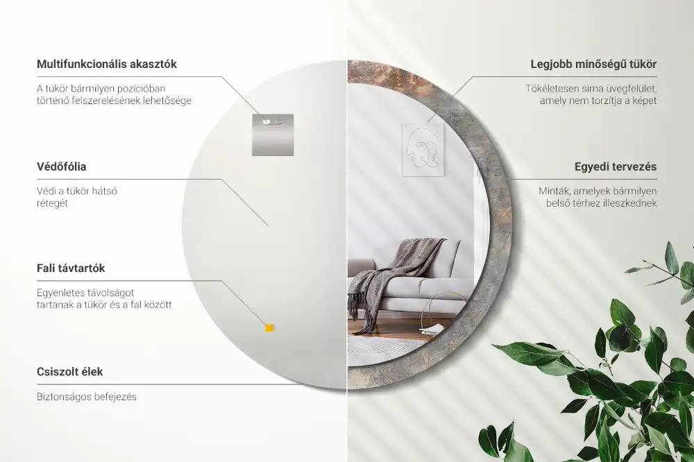 Oglindă rotundă decorativă cu ramă din beton aspect vintage
