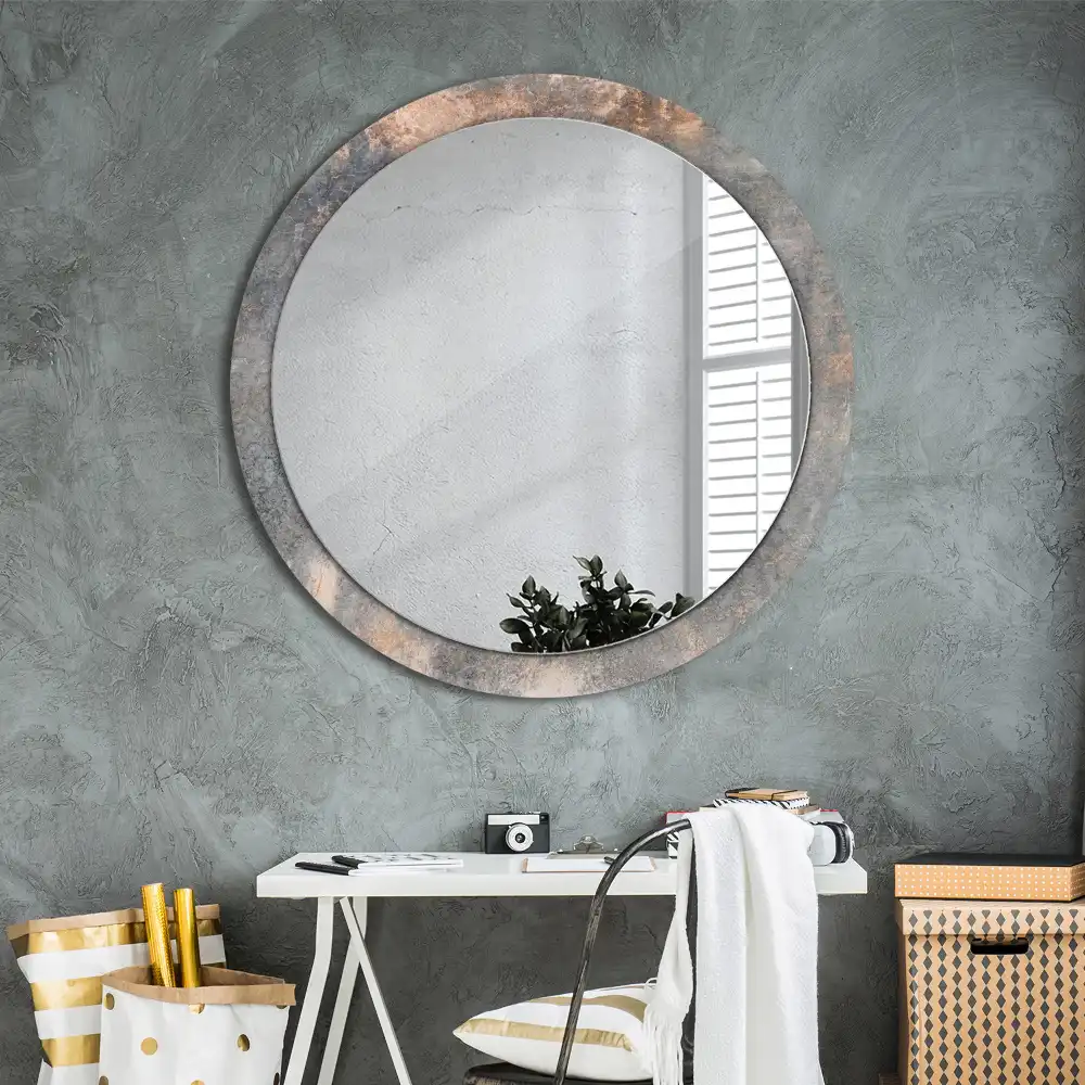 Oglindă rotundă decorativă cu ramă din beton aspect vintage