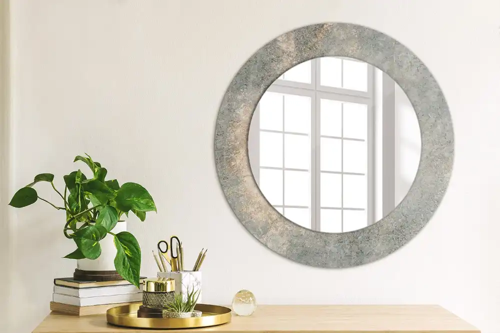 Oglindă rotundă decorativă cu ramă din beton aspect vintage