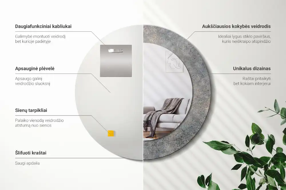 Oglindă rotundă decorativă cu ramă din beton aspect vintage