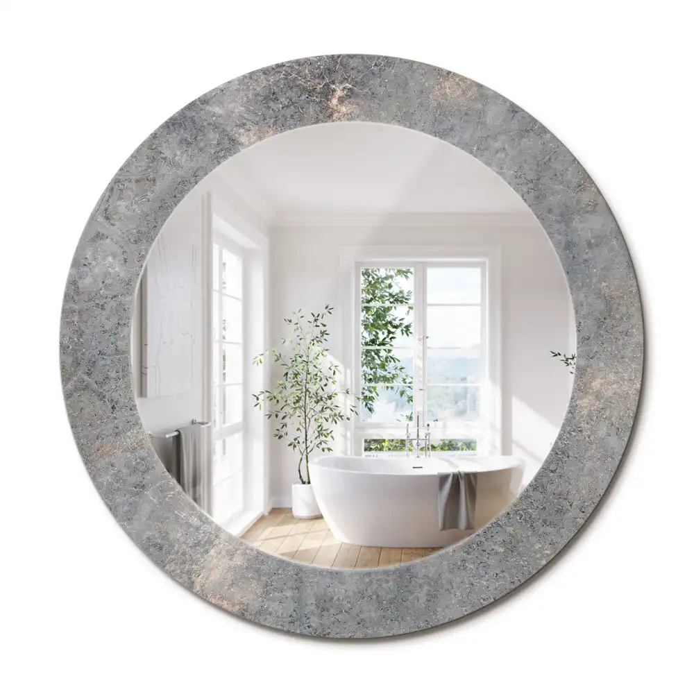 Oglindă rotundă decorativă cu ramă din beton aspect vintage