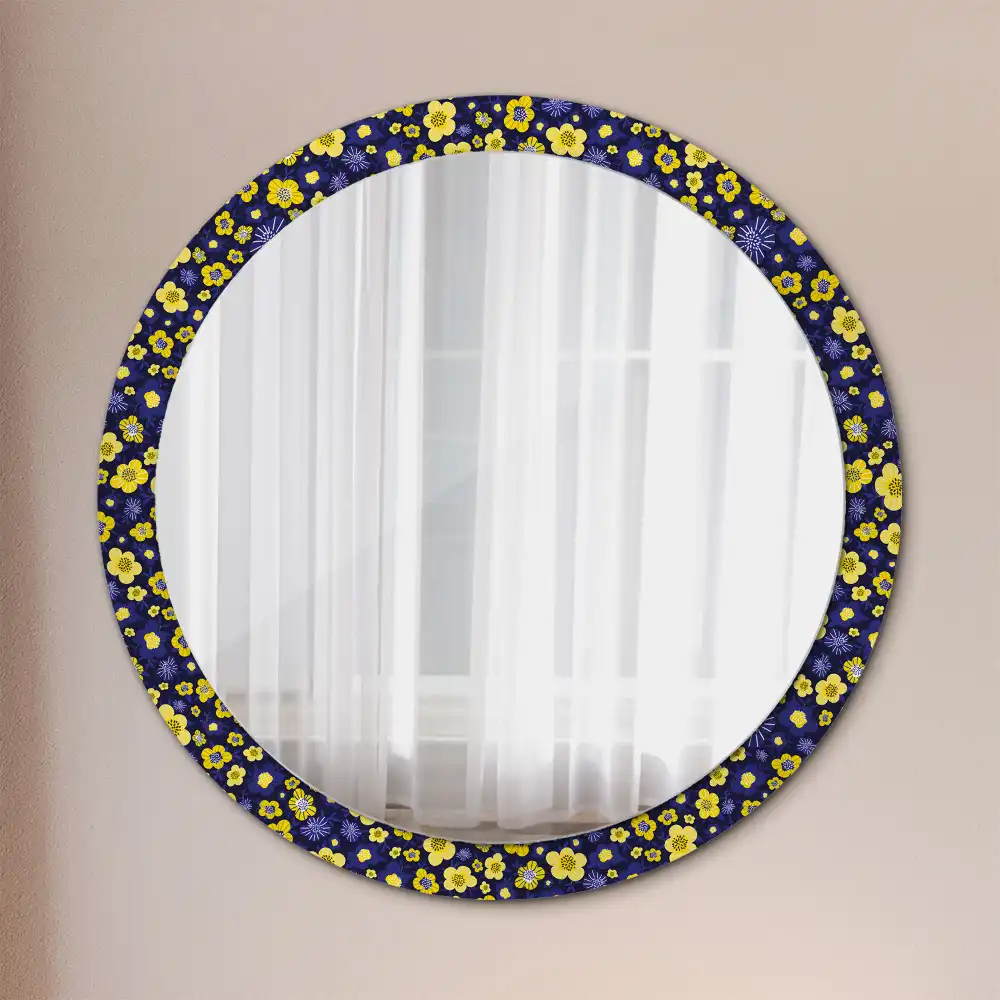Oglindă rotundă cu imprimeu cu flori mici