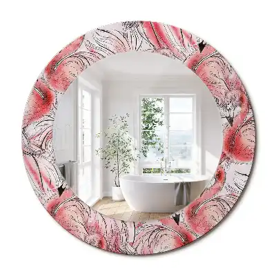 Oglindă rotundă cu ramă imprimată cu flamingo