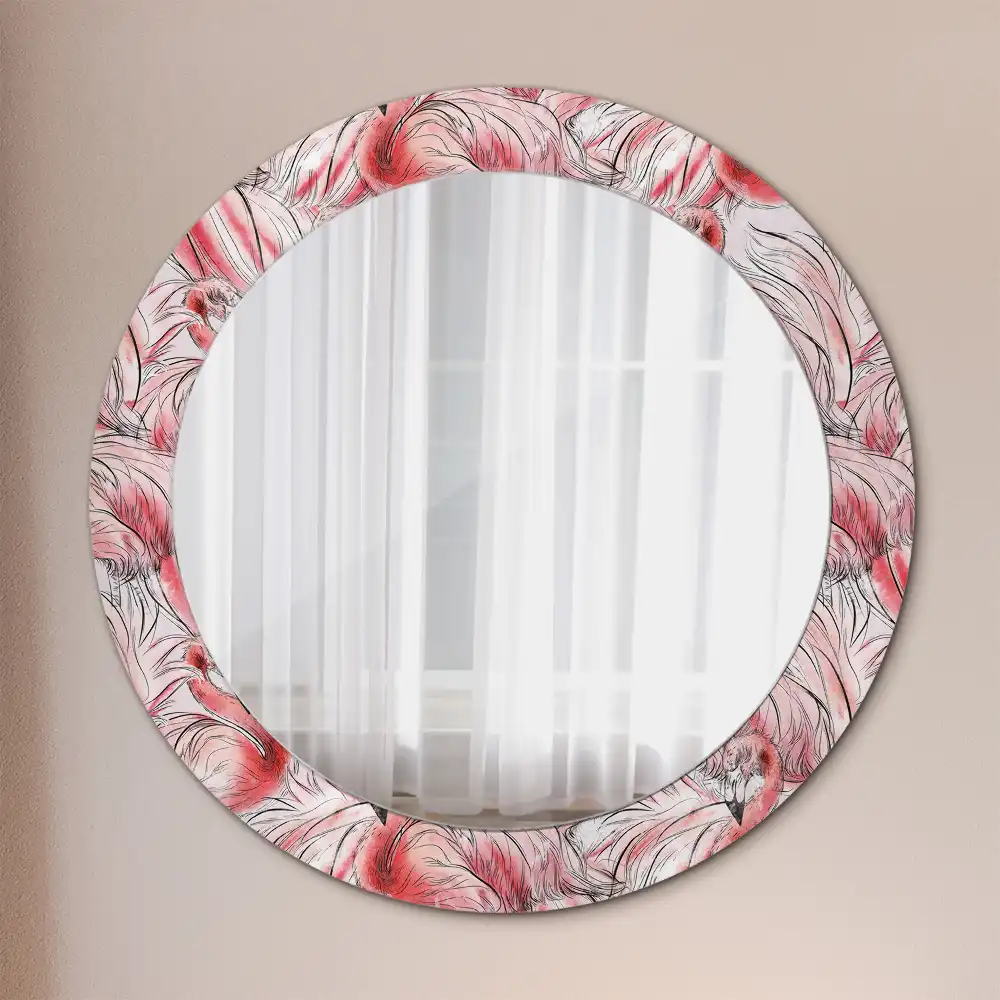 Oglindă rotundă cu ramă imprimată cu flamingo