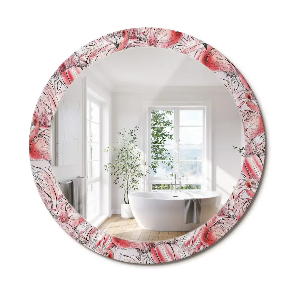 Oglindă rotundă cu ramă imprimată cu flamingo
