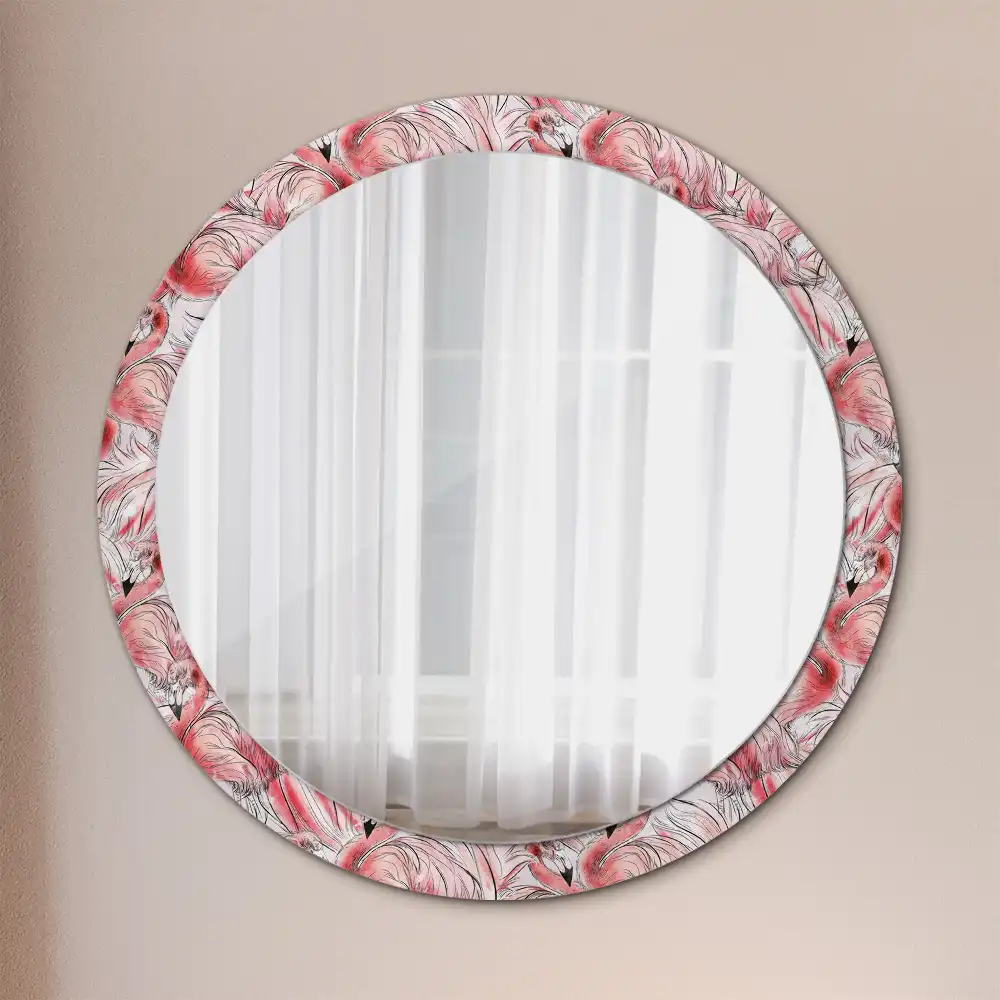 Oglindă rotundă cu ramă imprimată cu flamingo