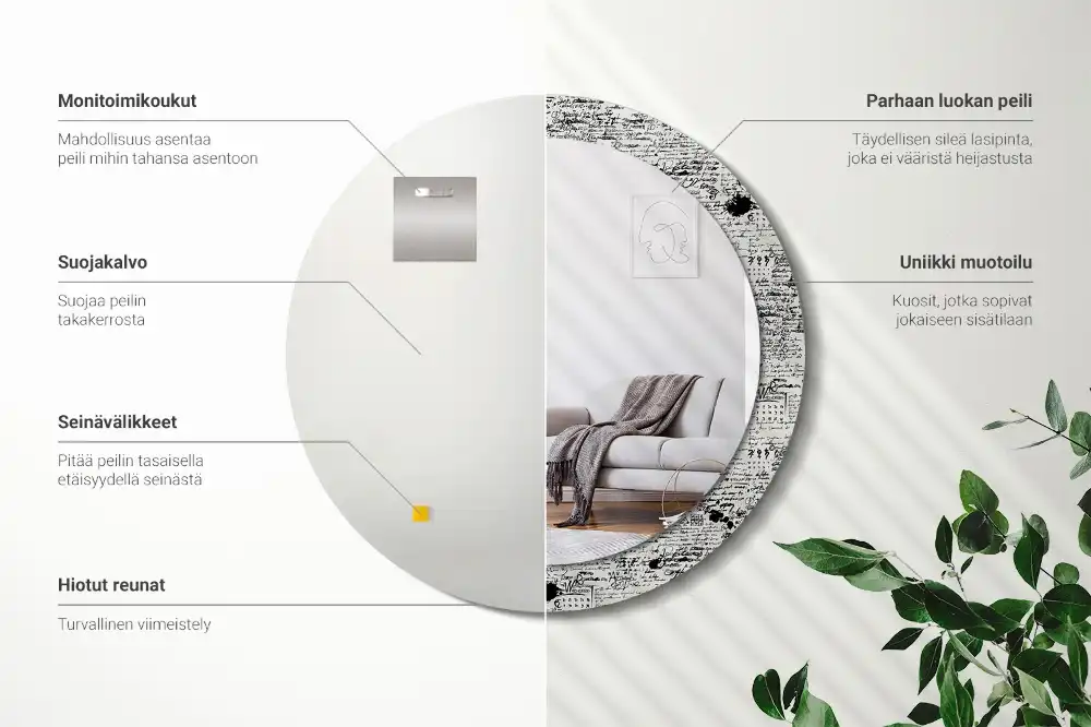 Oglindă rotundă decorativă cu design tip mâzgăleli