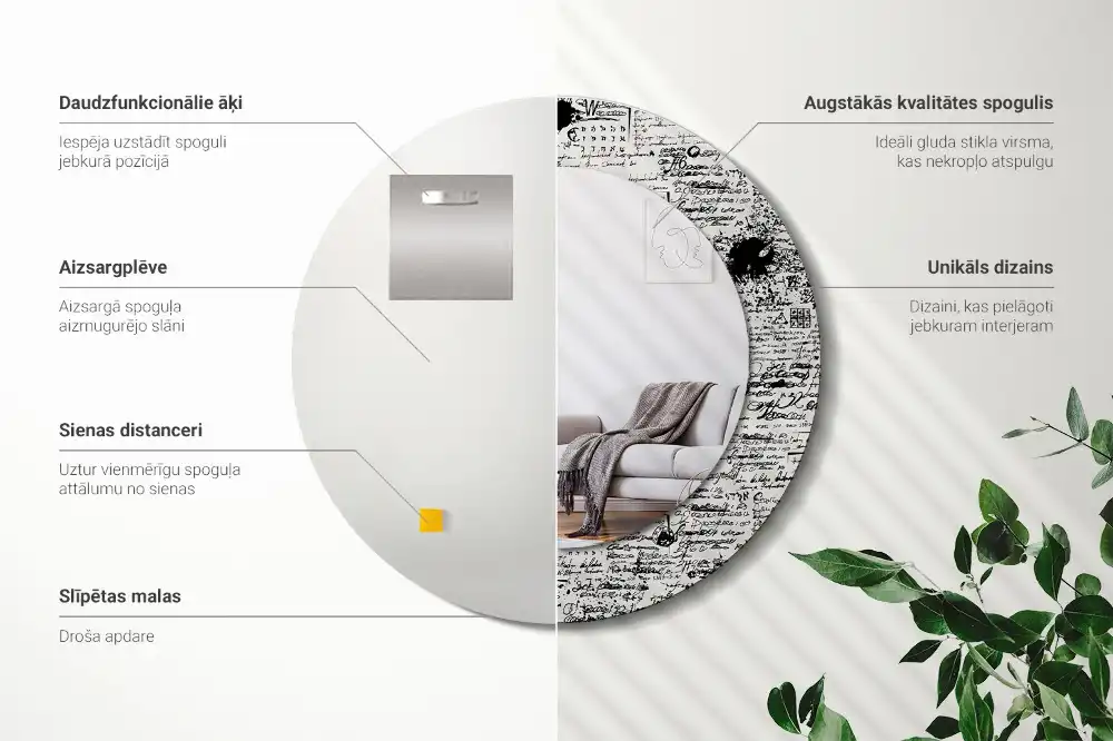 Oglindă rotundă decorativă cu design tip mâzgăleli