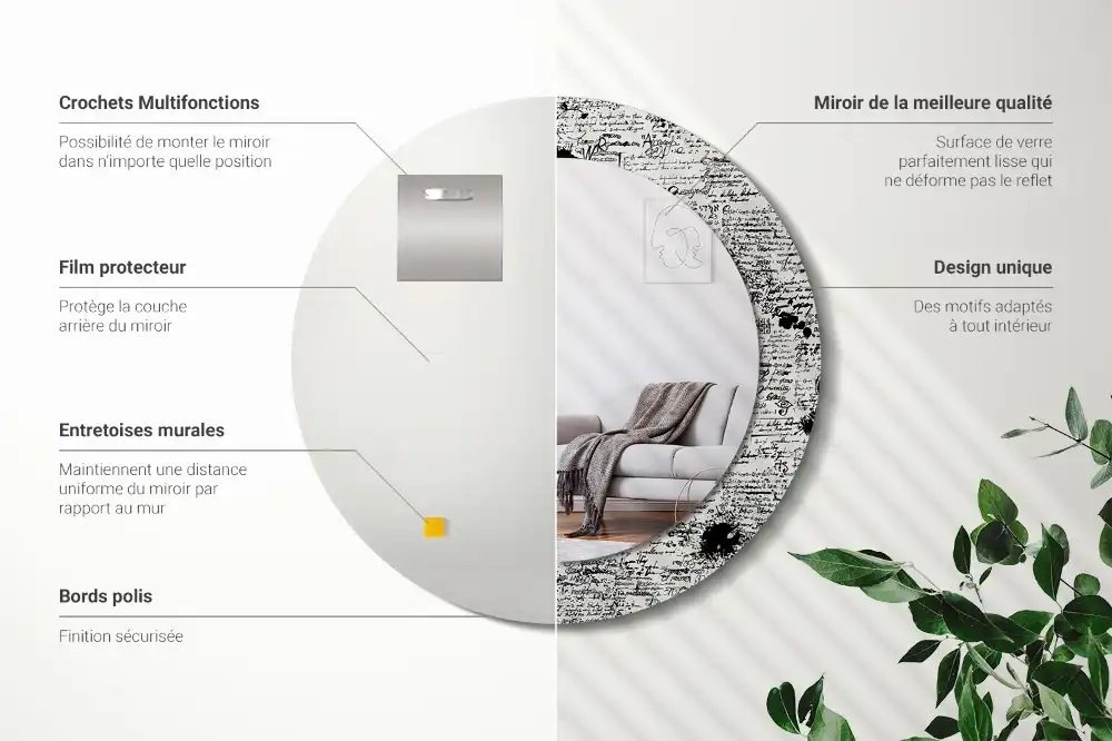 Oglindă rotundă decorativă cu design tip mâzgăleli