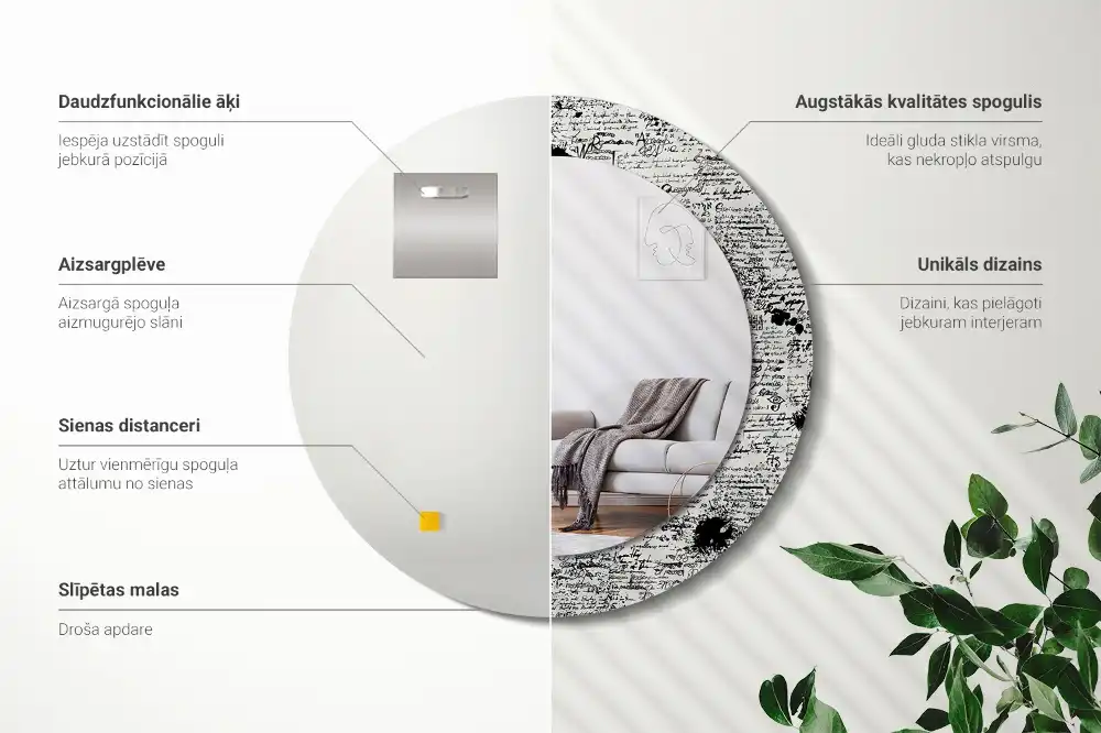 Oglindă rotundă decorativă cu design tip mâzgăleli