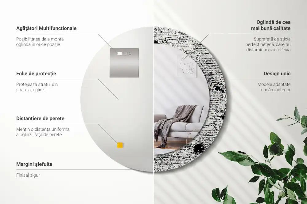 Oglindă rotundă decorativă cu design tip mâzgăleli