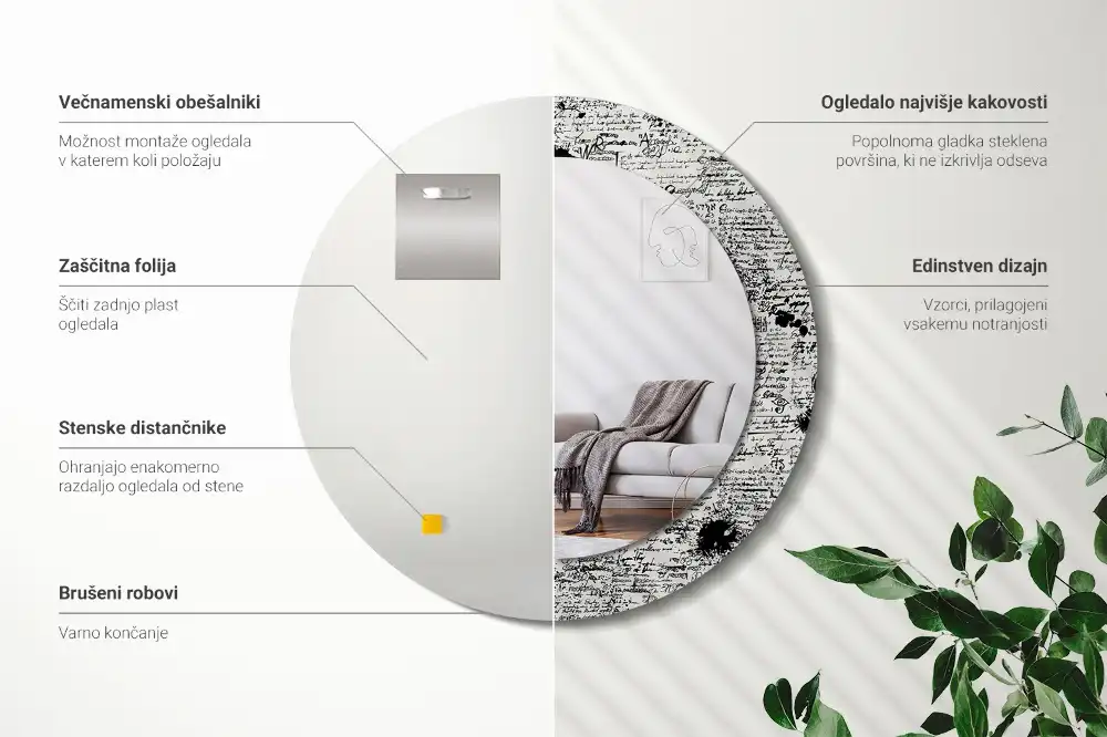 Oglindă rotundă decorativă cu design tip mâzgăleli