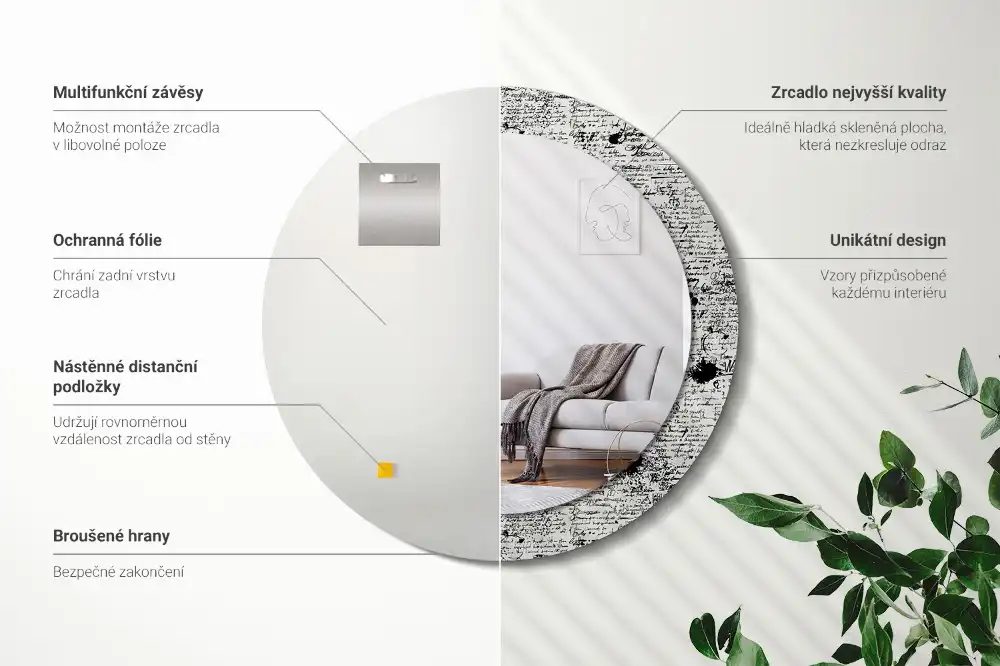 Oglindă rotundă decorativă cu design tip mâzgăleli