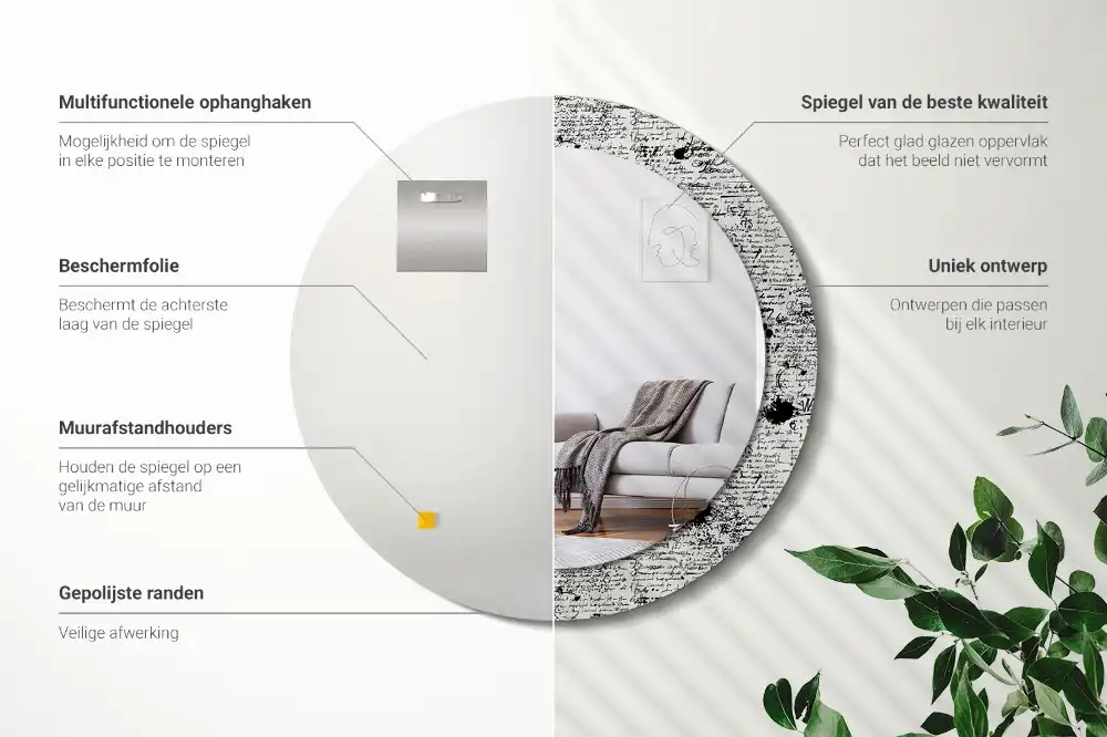 Oglindă rotundă decorativă cu design tip mâzgăleli