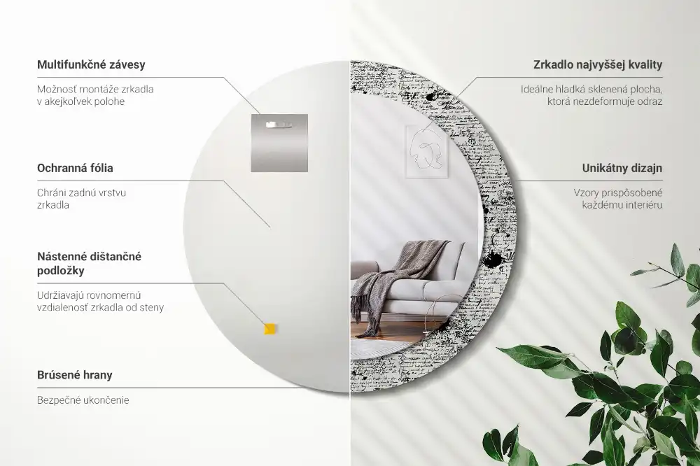 Oglindă rotundă decorativă cu design tip mâzgăleli