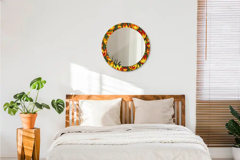 Oglindă rotundă decorativă cu model retro lalele