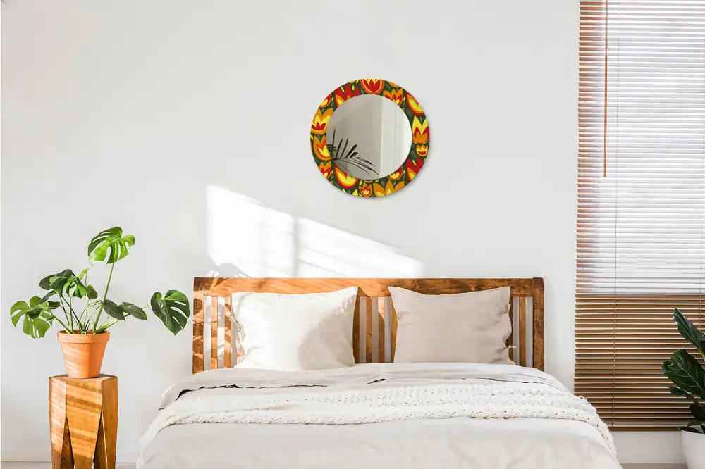 Oglindă rotundă decorativă cu model retro lalele