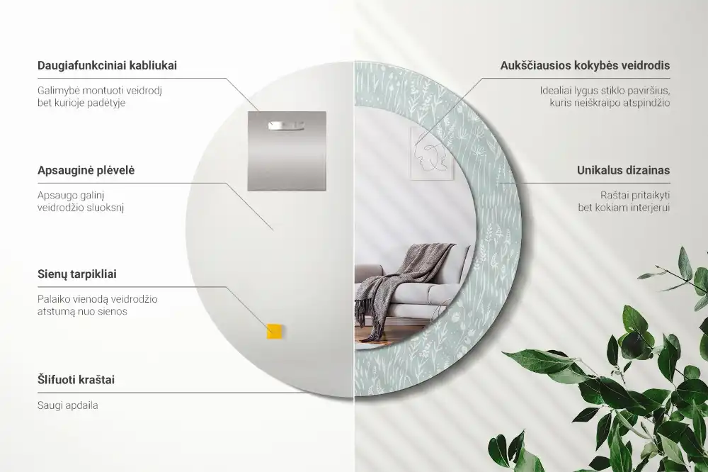 Oglindă rotundă decorativă de perete Melc în pajiște