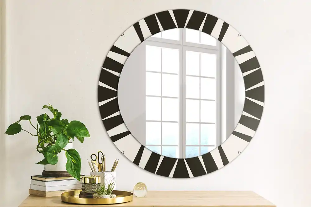 Oglindă rotundă decorativă cu geometrie abstractă