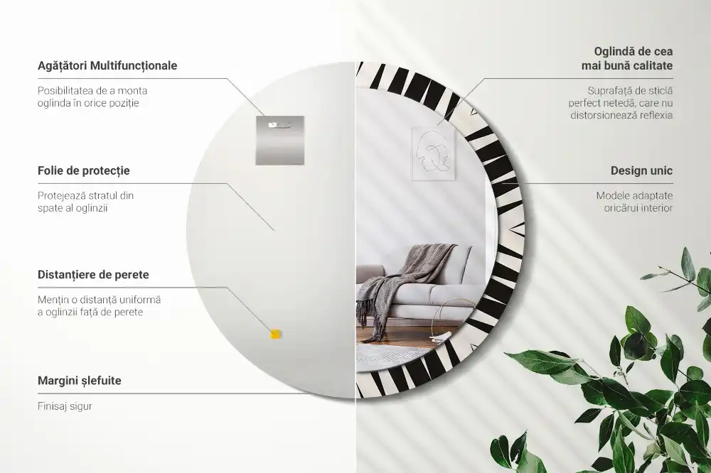 Oglindă rotundă decorativă cu geometrie abstractă