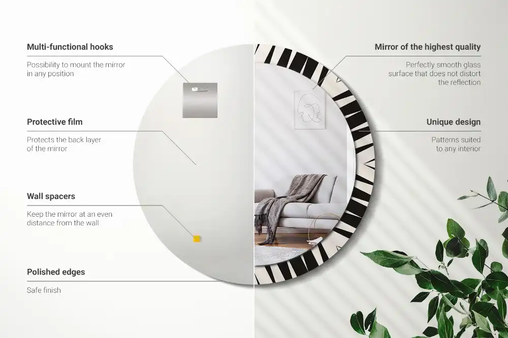 Oglindă rotundă decorativă cu geometrie abstractă