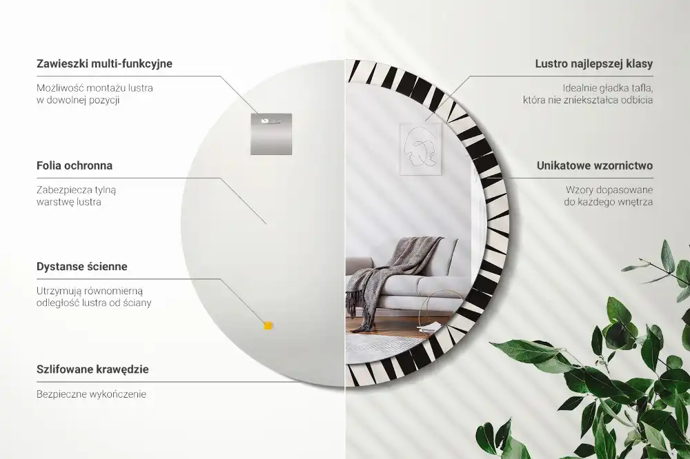 Oglindă rotundă decorativă cu geometrie abstractă