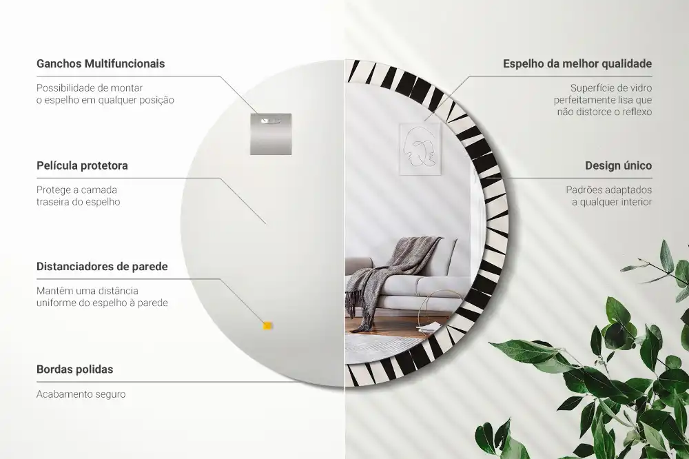 Oglindă rotundă decorativă cu geometrie abstractă
