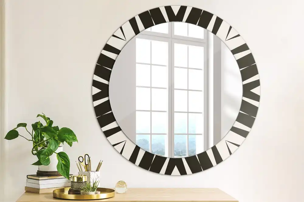 Oglindă rotundă decorativă cu geometrie abstractă