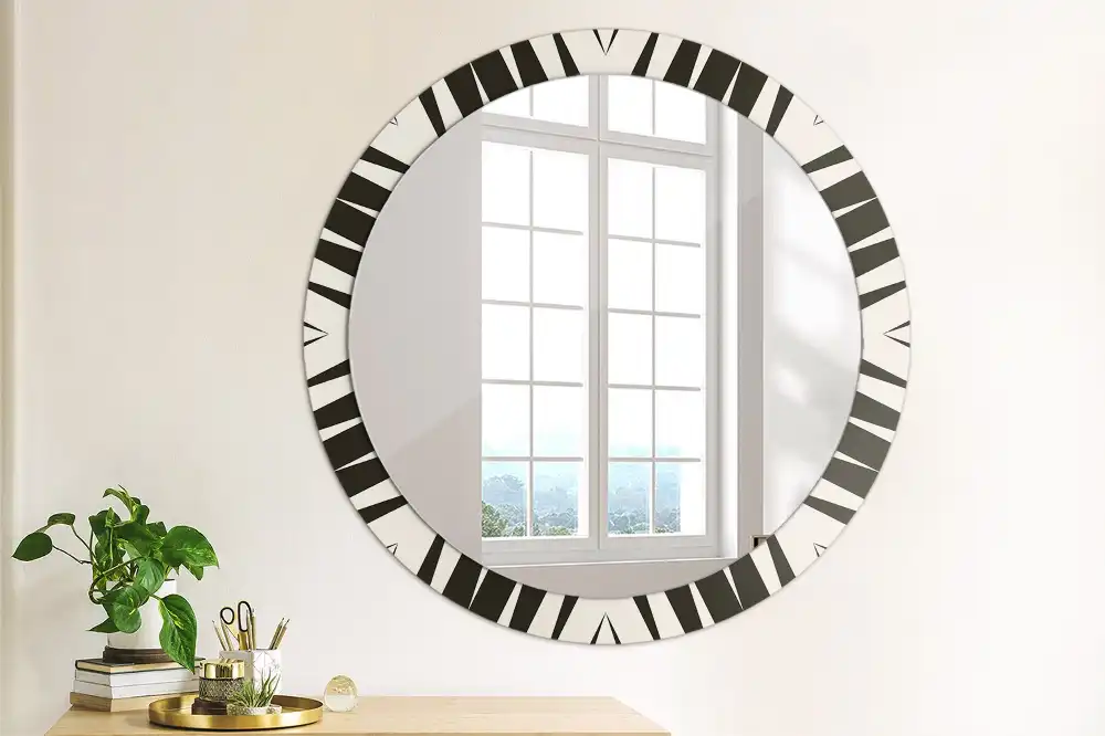 Oglindă rotundă decorativă cu geometrie abstractă
