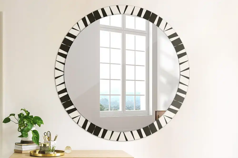Oglindă rotundă decorativă cu geometrie abstractă