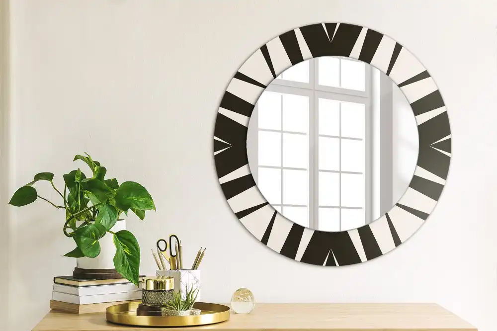 Oglindă rotundă decorativă cu geometrie abstractă