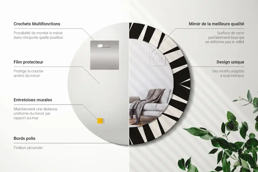 Oglindă rotundă decorativă cu geometrie abstractă