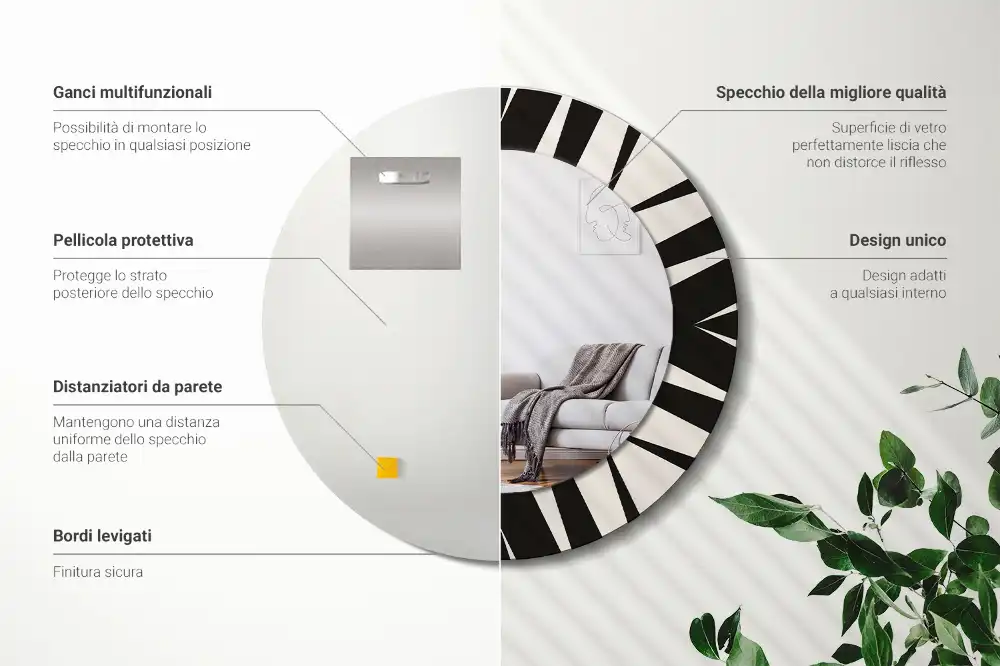 Oglindă rotundă decorativă cu geometrie abstractă