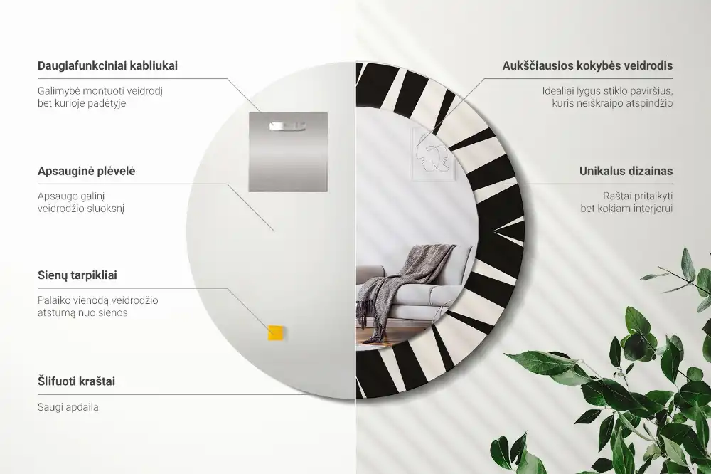 Oglindă rotundă decorativă cu geometrie abstractă